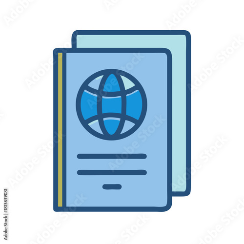 Passport icon illustration with blue colors and bold stroke