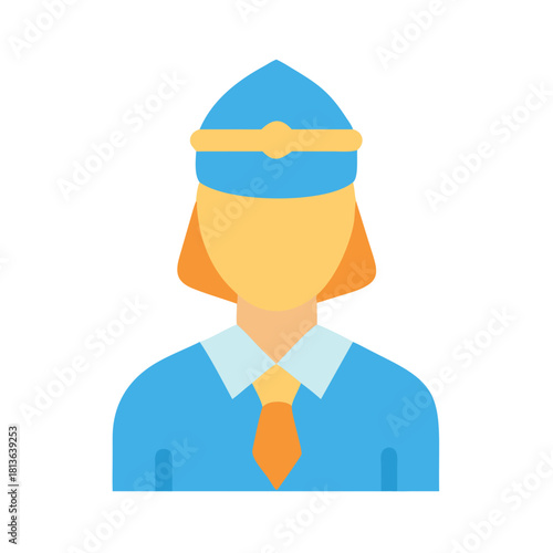 Flat design icon of stewardess on black background