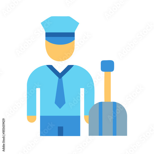 Flat style icon illustration of a bellhop and luggage