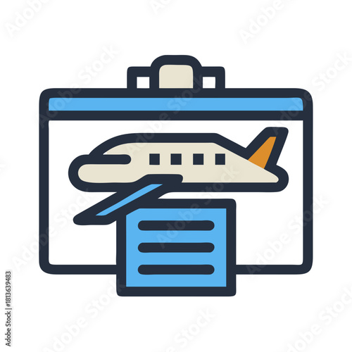 Blue graphic boarding pass icon for airplane travel