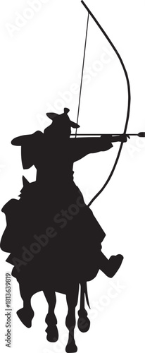 日本の伝統祭事である流鏑馬のシルエット