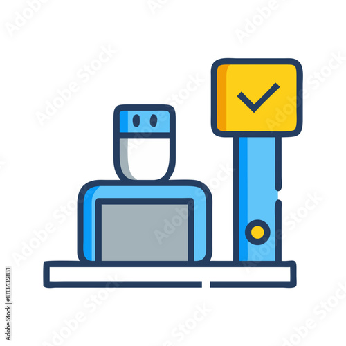 Medical verification icon showing masked person with checkmark sign