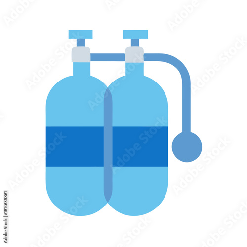 Isolated blue scuba tanks equipment on black background illustration