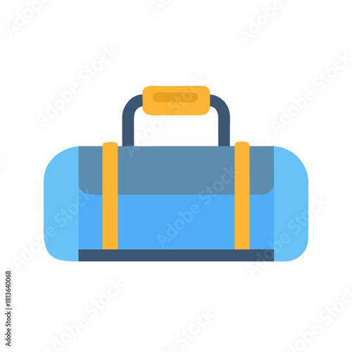 Blue duffel bag graphic icon on a black backdrop