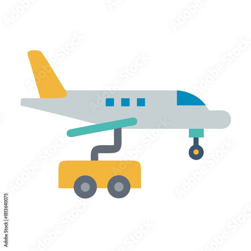 Airplane connected to a maintenance vehicle flat design illustration