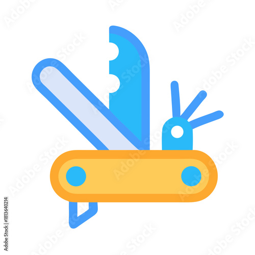 Colorful flat design multipurpose knife illustration on black background
