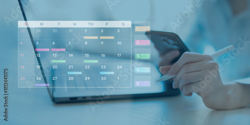 Project Management and Schedule Planning Displayed on a Digital Calendar Interface.