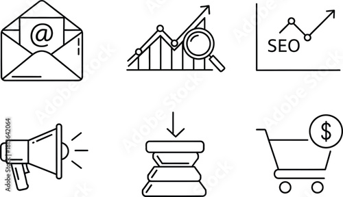 Hand drawn digital marketing icons for business and social media success