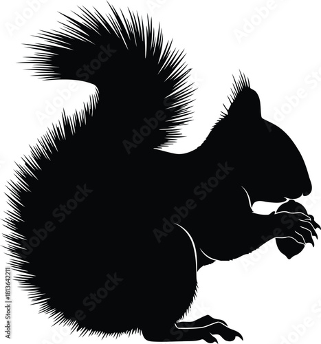 Black silhouette of a squirrel holding a nut