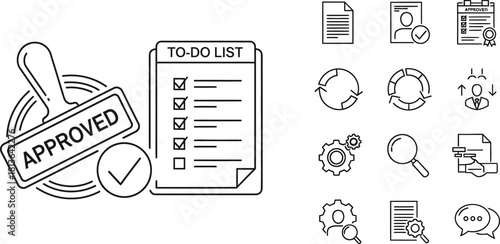 Approved to do list with checklist and other business icons