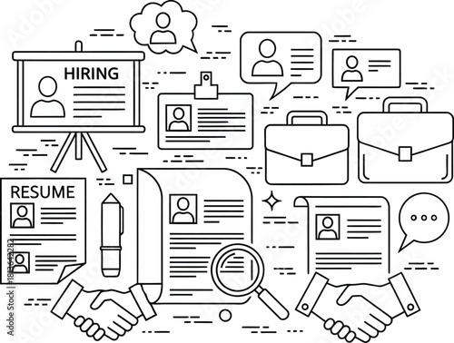 Hand drawn job search and hiring process doodle illustration