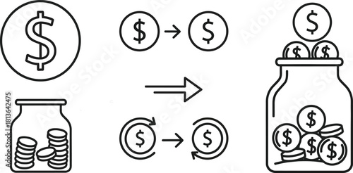 Money growth concept saving coins in a jar to accumulate wealth