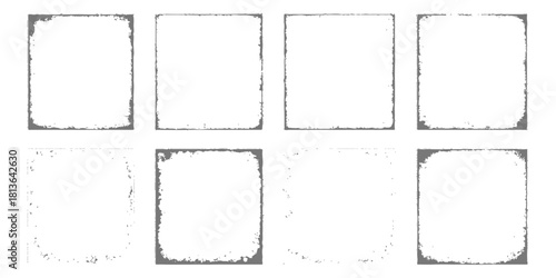 Vintage set of grunge square frames, borders, papers, and stamps for scrapbook design, vector illustration, and blank card template collection. Collection of Seamless grunge speckle texture. Distress 