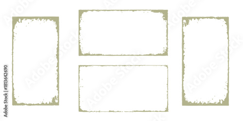 Set of vintage vector postage frames and green paper design borders for scrapbook album illustration. Green grass floral vector set for a blank photo card template design. Vector grunge textures 