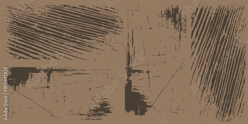 Abstract grunge background with a reflection of a tree, blue sky, and green grass on a textured water surface. Vector Vintage Grunge Brown Distress Border Frame for your Design. Vintage dirty grunge 