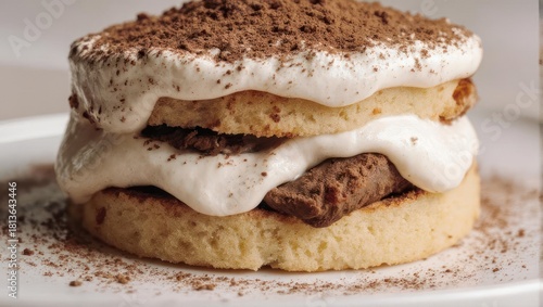 Fototapeta Naklejka Na Ścianę i Meble -  Delicious Tiramisu Dessert with Cream and Chocolate Sprinkles.