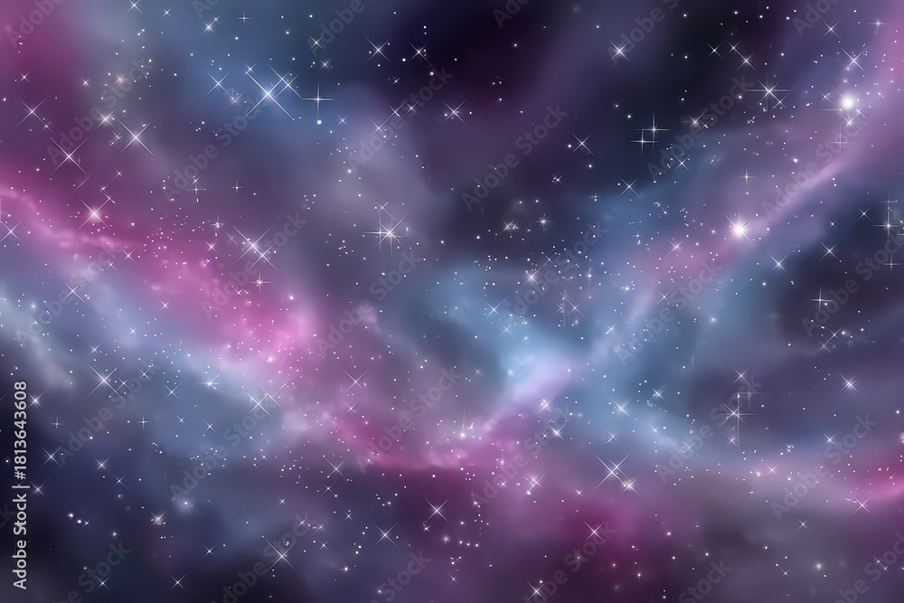 Fototapeta premium Abstract Celestial Space with Purple and Blue Nebula and Bright Stars against a Dark Background