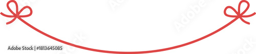 Red decorative curved string with two bows on its ends Vector, illustration