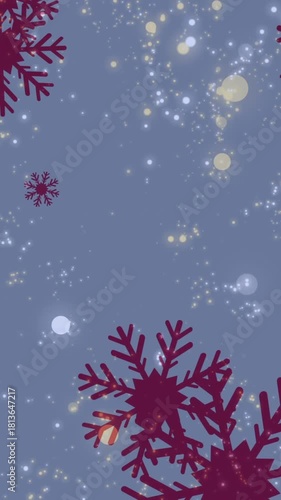 Multiple snowflakes icons falling over glowing spots of light against blue background