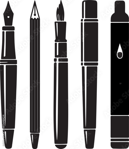 Writing Instruments Silhouette with Fountain Pen Pencil Brush Pen Marker and Stylus