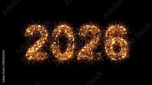 2026 with fireworks effect on plain black background