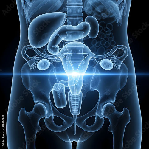 Female Reproductive System Anatomy Illustration in Blue