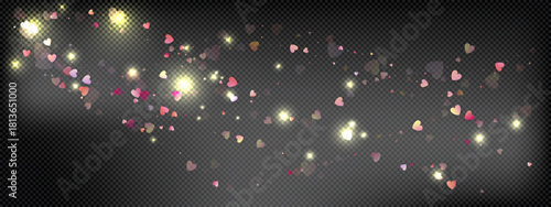 Heart love vector background. Valentine frame. Pink hearts confetti. Scattered love symbols.