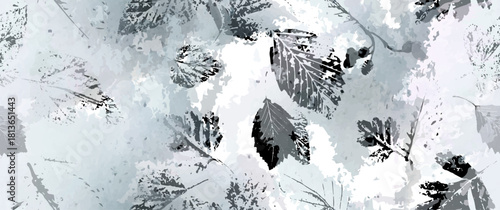 All Over Print. Neutral Tree Leaf Seamless Pattern. Leaves Trees, Shrubs Stamp Effect. Texture Spots Watercolor Overlay. Transparency Wallpaper Rustic Modern Design.