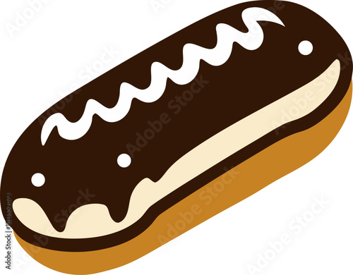 Eclair with chocolate topping silhouette vector icon , , white background