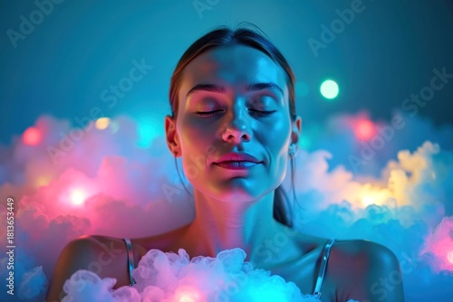 Spa Thermal bath Thermae Sauna Psilocybin therapy LED Face Mask Asmr skincare Leisure Semi submersible Bathtub Water organ Light Blue OASIS immersion Vesak Aquarium lighting Visual effect Aidi Freque