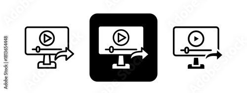 Video Sharing Solid color and black line drawing vector illustration set