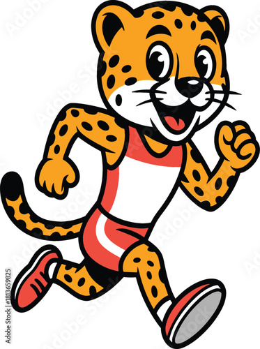 Cute Running Leopard Cheetah Mascot in Sports Tank Top Uniform Vector