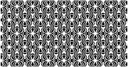 Flowing wavy vertical motifs forming an abstract black and white seamless decorative pattern.