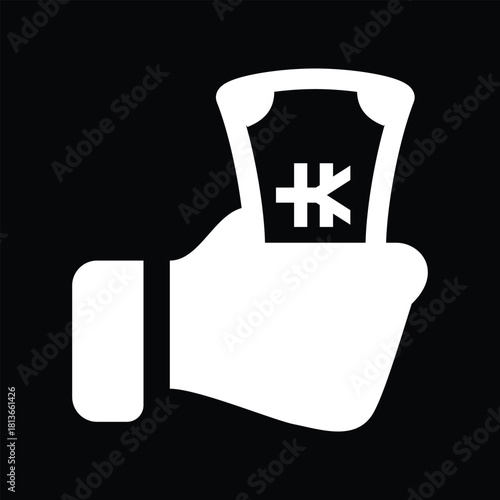 Hand holding money with currency symbol icon for business and finance