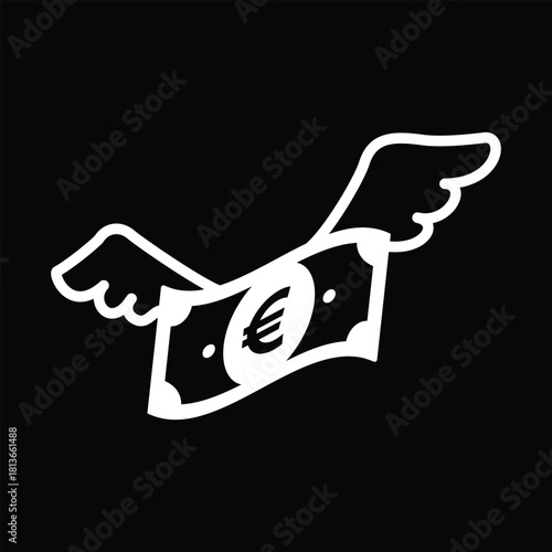 Flying money banknote icon fast payment and cash transfer symbol