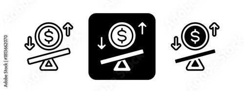 Cost Solid color and black line drawing vector illustration set