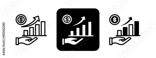 Revenue Solid color and black line drawing vector illustration set