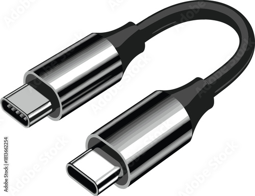 Realistic USB Type C to Type C Short Cable Adapter Vector