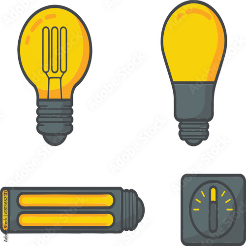 Set of Flat Line Style Lighting and Home Automation Icons Vector