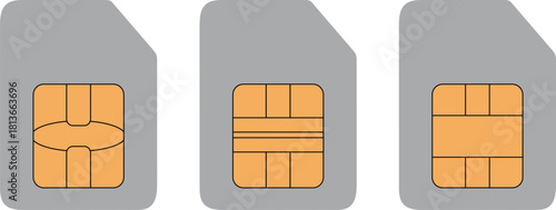Set of sim cards. ID card mockup template. Realistic vector illustration for design.