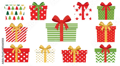 Festive Array of Wrapped Presents with Bows for Christmas Celebrations