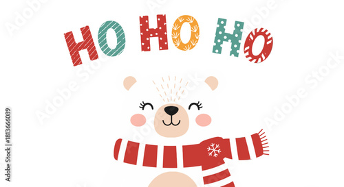 Holiday Cheer with Adorable Polar Bear and 'Ho Ho Ho' Greeting