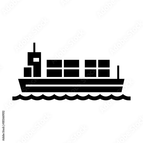 cargo ship glyph icon. container ship illustration.