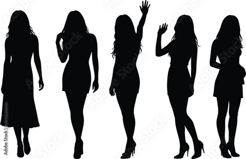 Fashion silhouettes of dancing women and girls vector illustration