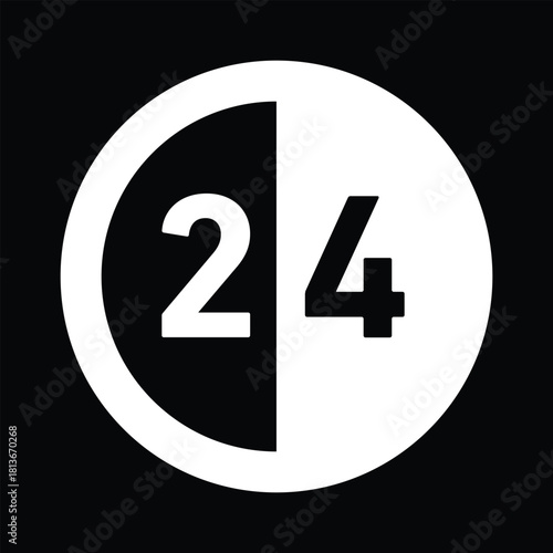 24 Hour Service Icon – Minimal Black and White Vector
