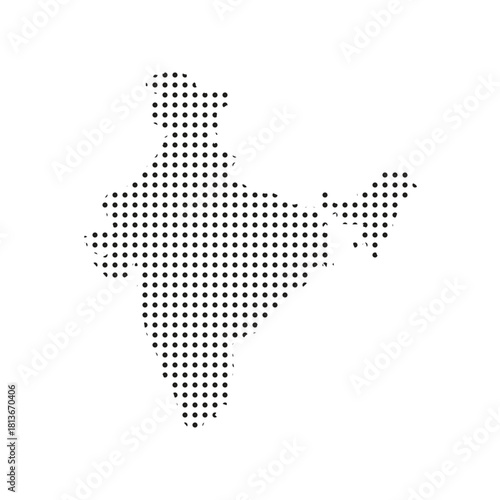 India halftone map vector with dotted country silhouette, black dot pattern outline, modern South Asia geographic abstract design for posters, prints, education, and infographics