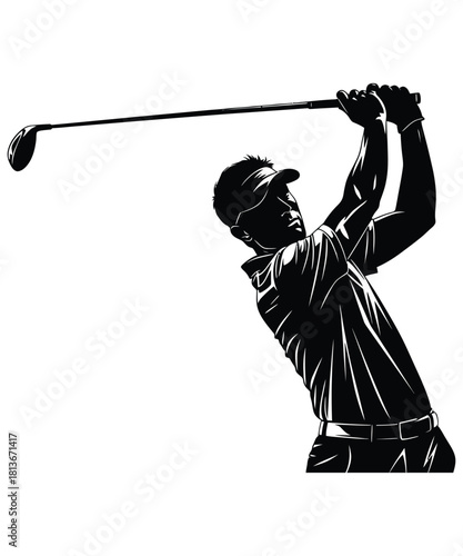 Dynamic silhouette of a golfer in mid swing capturing the power and grace of the sport silhouette