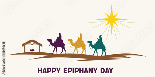 Epiphany Day Three Kings Illustration Nativity Scene  Star of Bethlehem  Christian Holiday