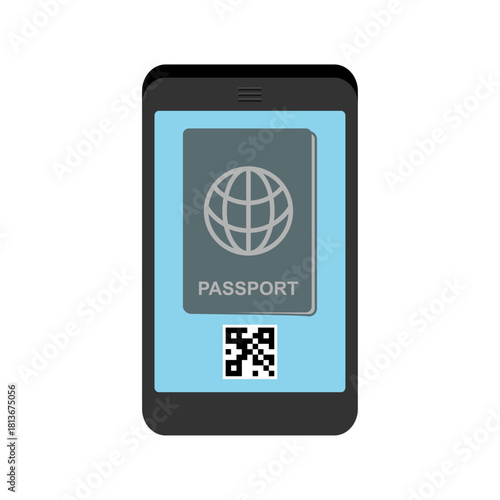 Smartphone displaying a digital passport interface, symbolizing online identification, mobile travel documents, and secure digital verification.