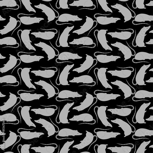 Seamless pattern grey mice or rats. Abstract vector background for pest control, laboratory, animal, or monochrome textile print.